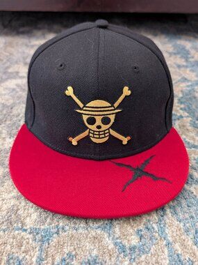 QUANHAIGOU One Piece Hat Red Black Skull Pirate Snapback Cap